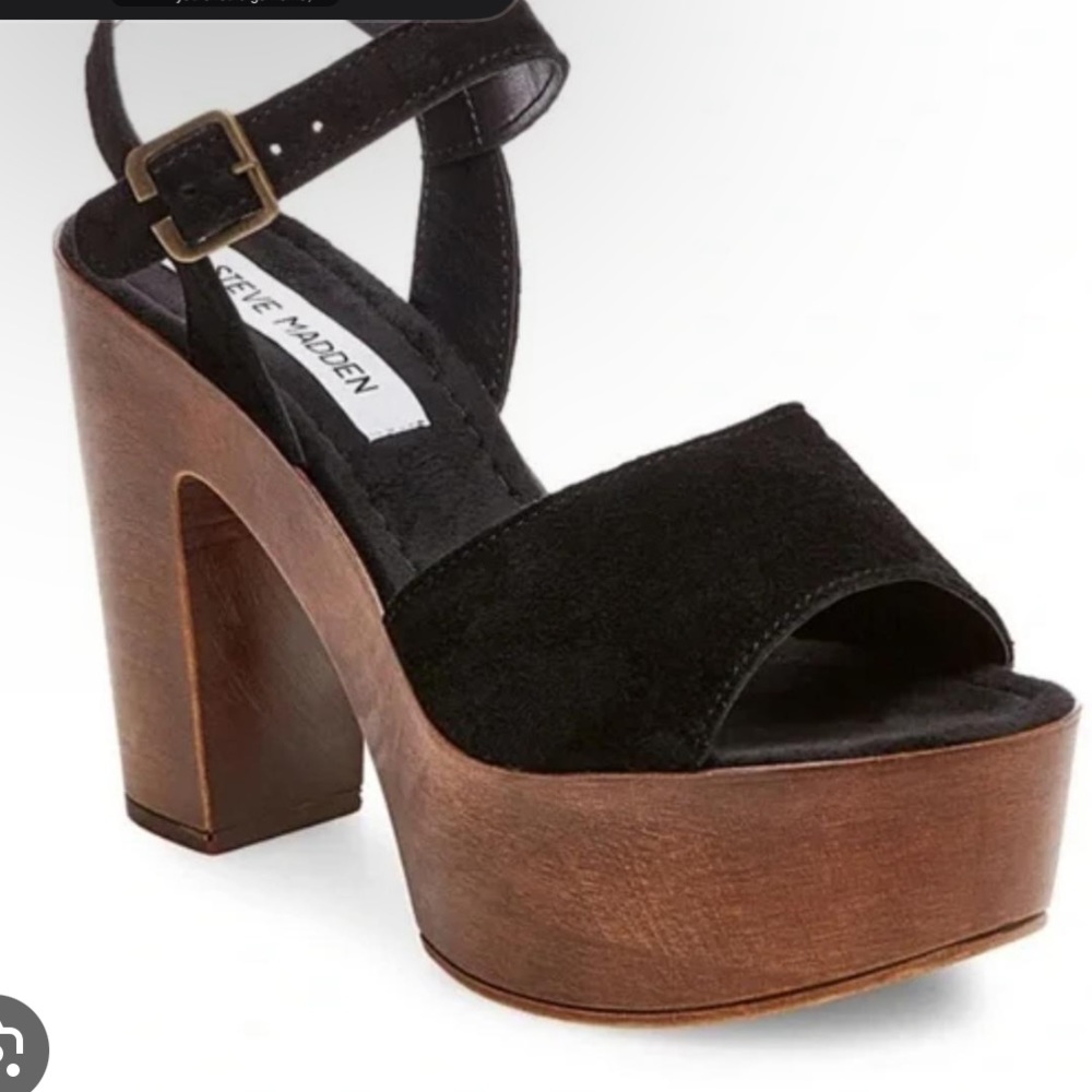 Steve Madden Lulla Platform Wood Suede Heels, Size 9